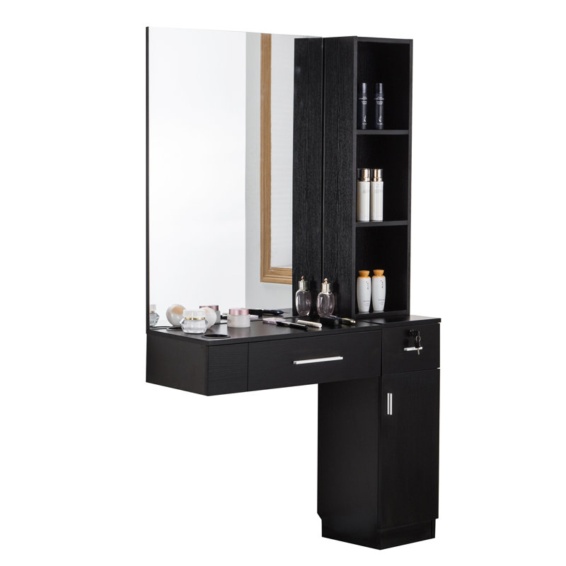 Ivy Bronx Brecken Hair Styling Barber Station Floating Desk with Hutch